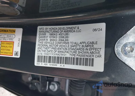2024 Honda Accord Ex from USA, damaged, VIN 1HGCY1F31RA078101